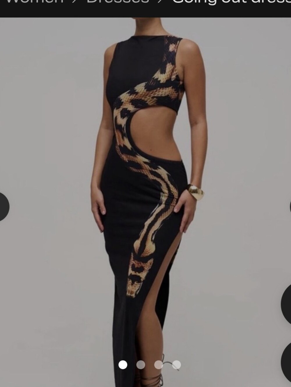 MURCI LINED SIDE CUT OUT LEG SPLIT SEXYAF PYTHON TRIM DRESS EUC